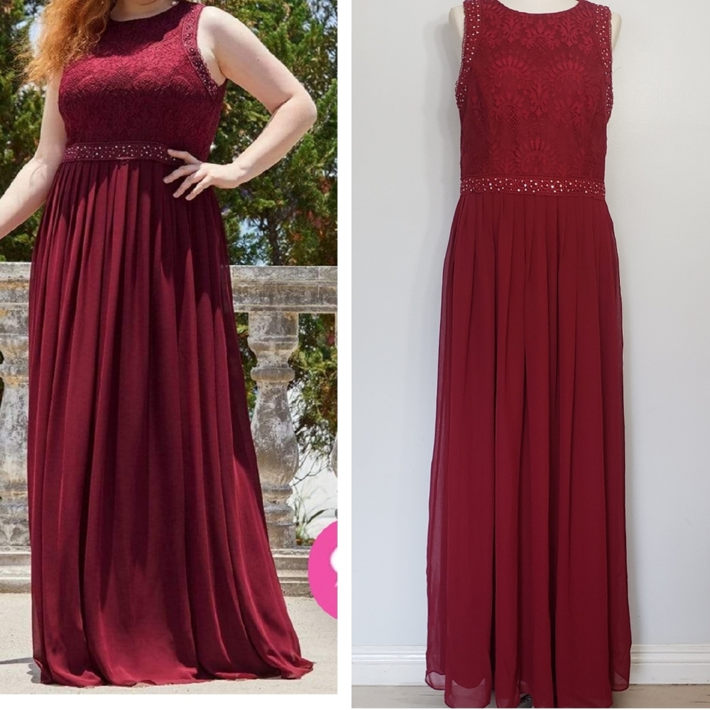 EVER PRETTY 7391  burgundy lace sleeveless plus dress size 14
